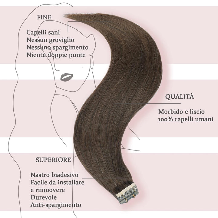 HotLulana Tape In Extensions Echthaar 100% Natural Real Hair Extensions Tape Chestnut Brown Real Hai