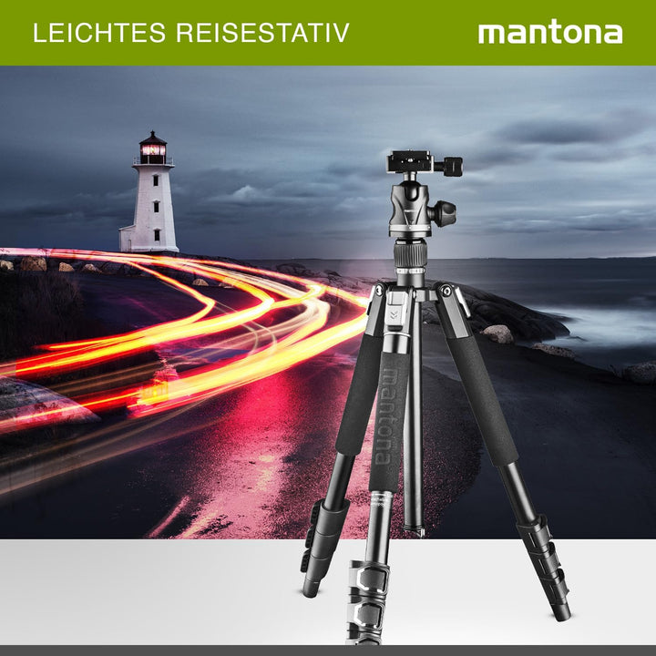 Mantona DSLM Travel Evolution 224 - leichtes Allround Reisestativ mit Vollausstattung, 360° Panorama