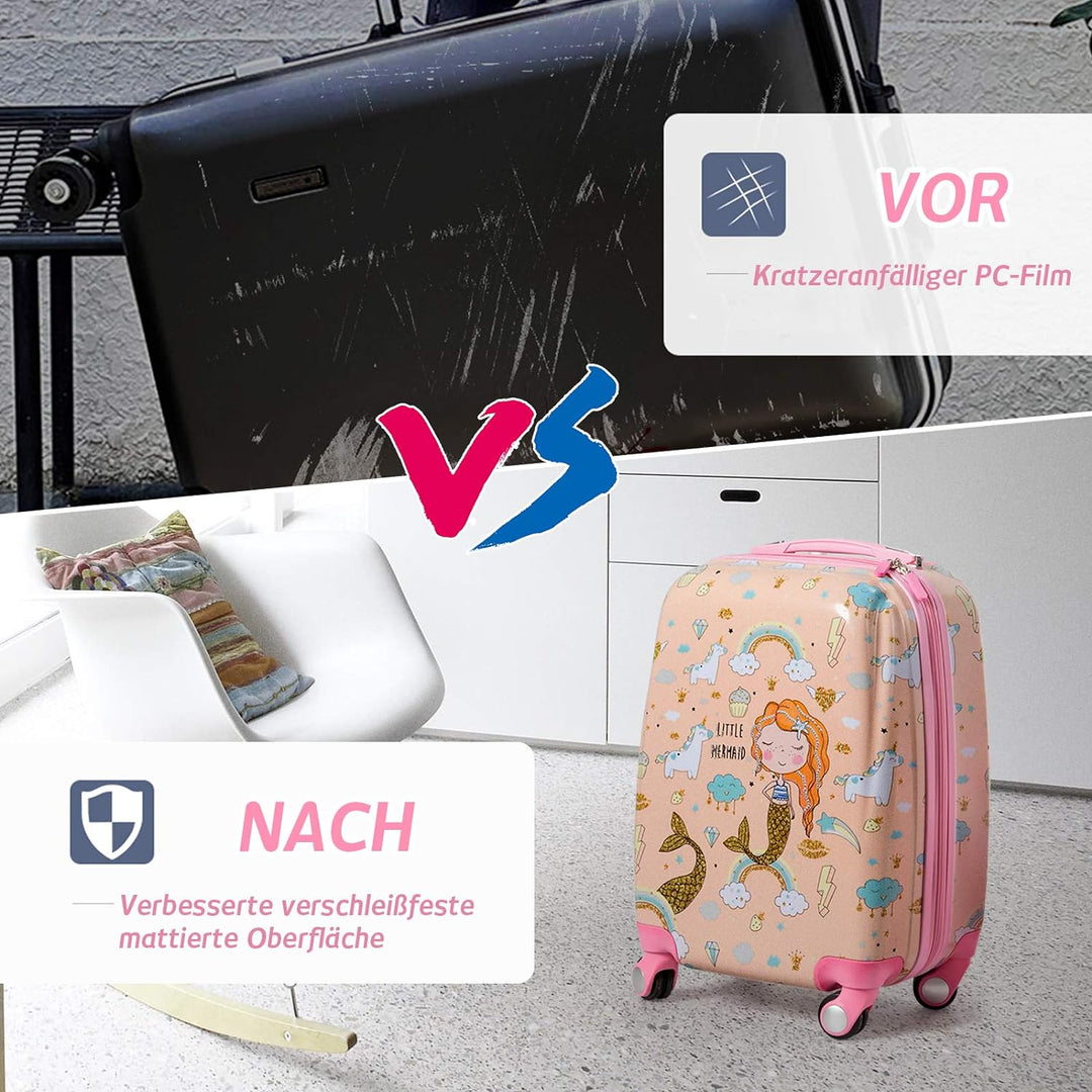 COSTWAY 2tlg Kinderkoffer + Rucksack, Kindertrolley aus Kunststoff, Kindergepäck, Kinder Kofferset H