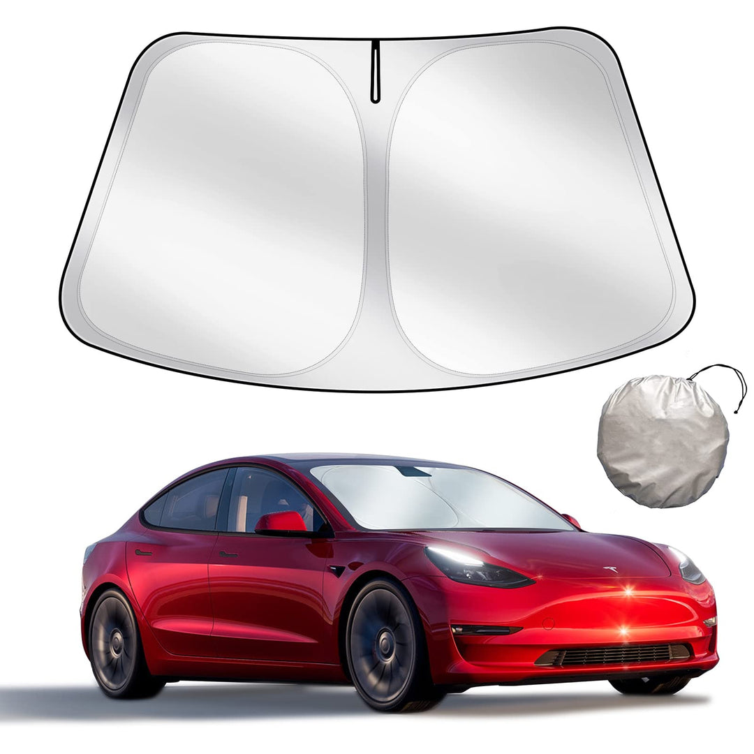 Sonnenschutz exklusiv für Tesla Model 3 / Y, Frontscheibe, Doppellagiges lichtundurchlässiges Gewebe