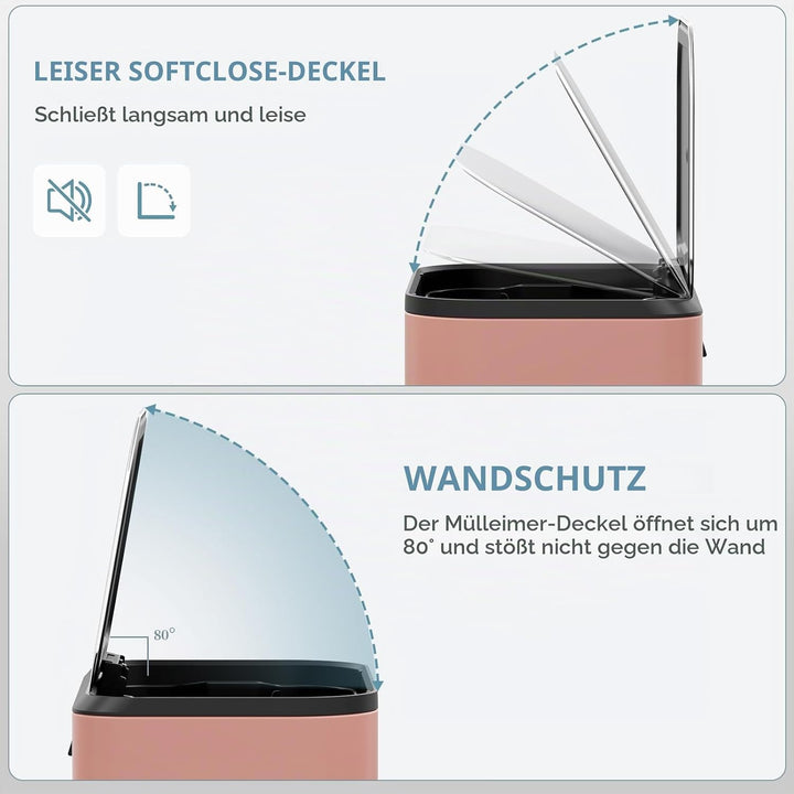 Clevich Mülleimer 30L mit Stahlkorpus und Soft-Close-Funktion, Deckel mit Edelstahloberfläche, abneh