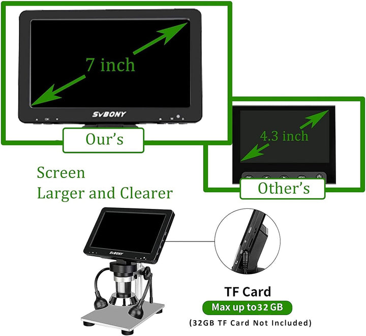 Svbony SV604 LCD Digitales Mikroskop, 7 Zoll Bildschirm 1-1200x 12MP Mikroskop mit 8 LED Aufhellleuc