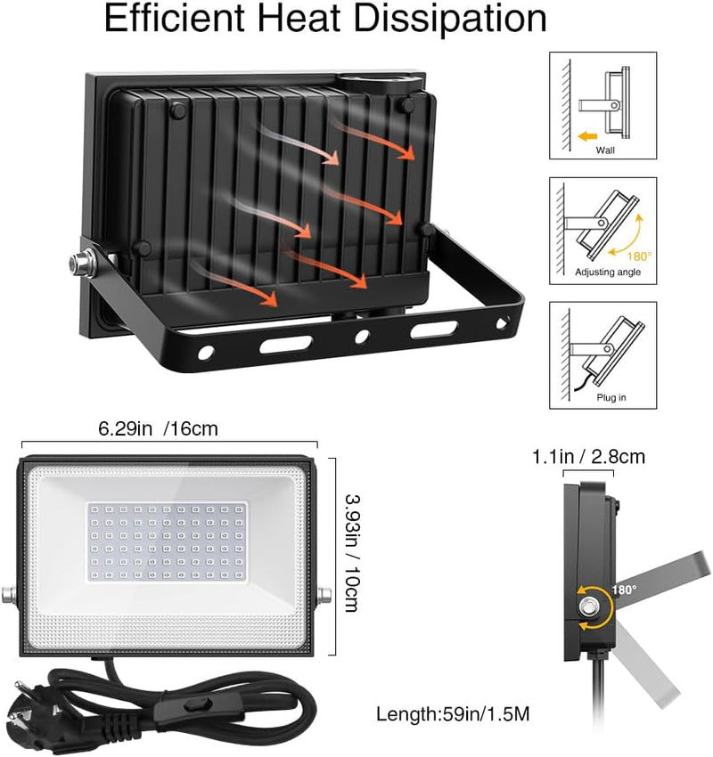 Onforu 2er 30W LED Schwarzlicht Strahler, UV Fluter mit Stecker, IP66 Wasserdicht Schwarzlichtlampe,