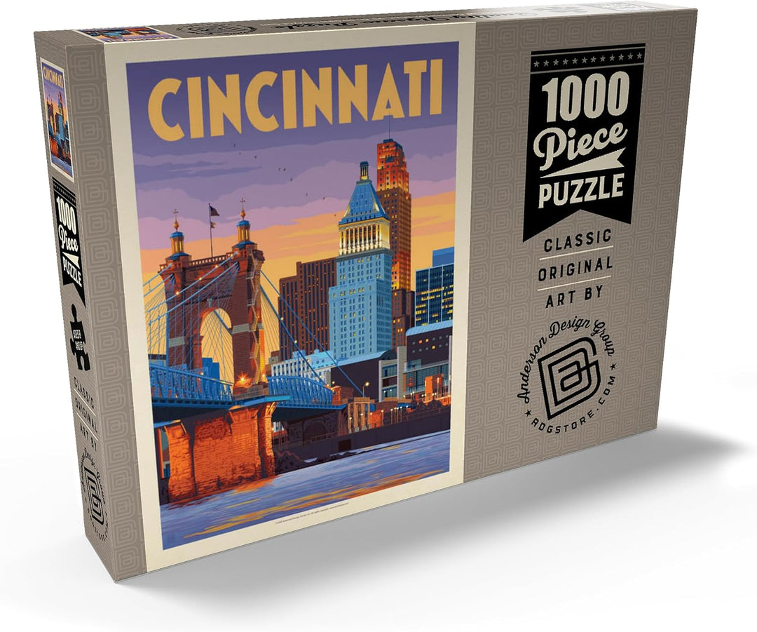 Cincinnati, OH: Riverfront, Vintage Poster - Premium 1000 Teile Puzzle - MyPuzzle Sonderkollektion v