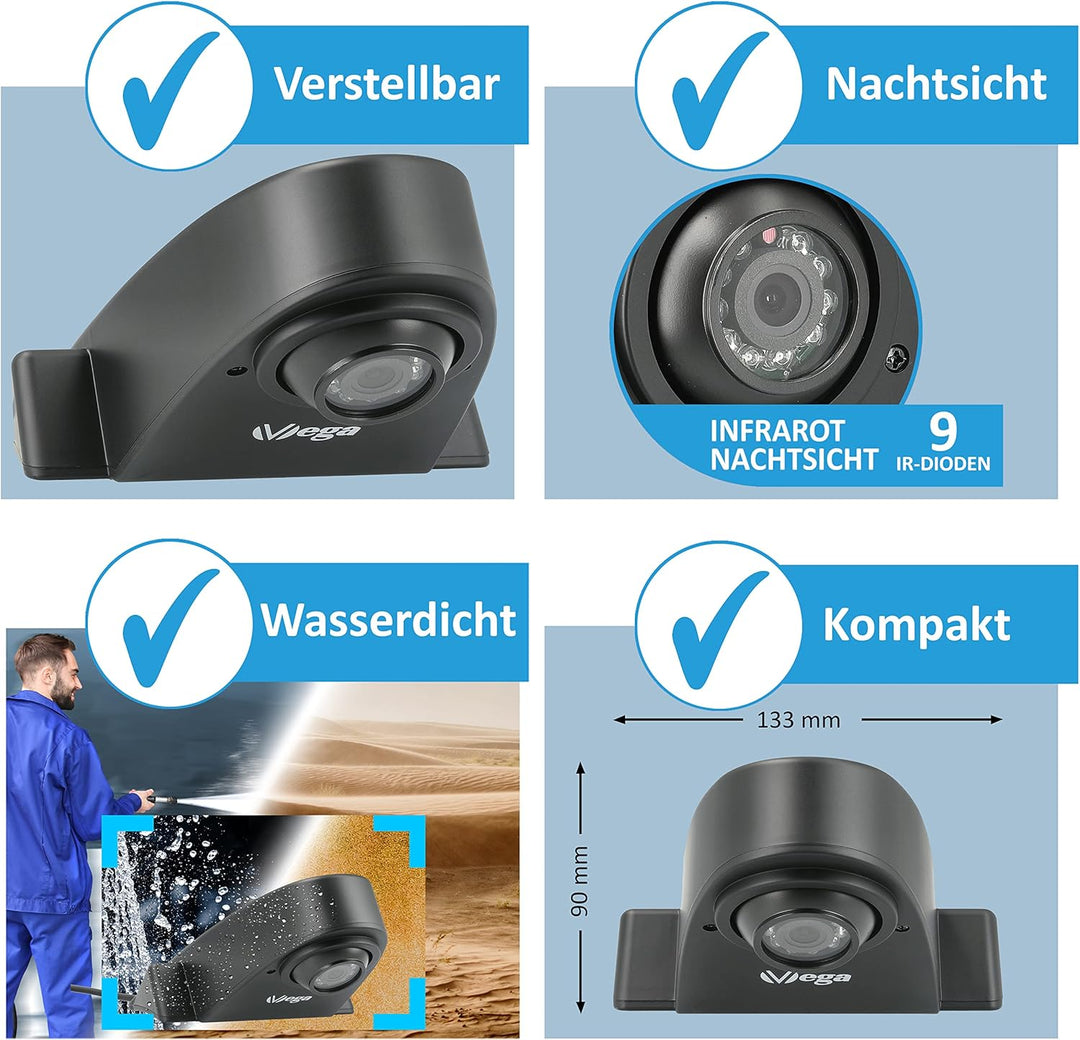 VSG24 24136 – 7“ Rückfahrsystem mit Kugelkopfkamera, Kleintransporter, Sprinter, inkl. 20m Kabel, Na
