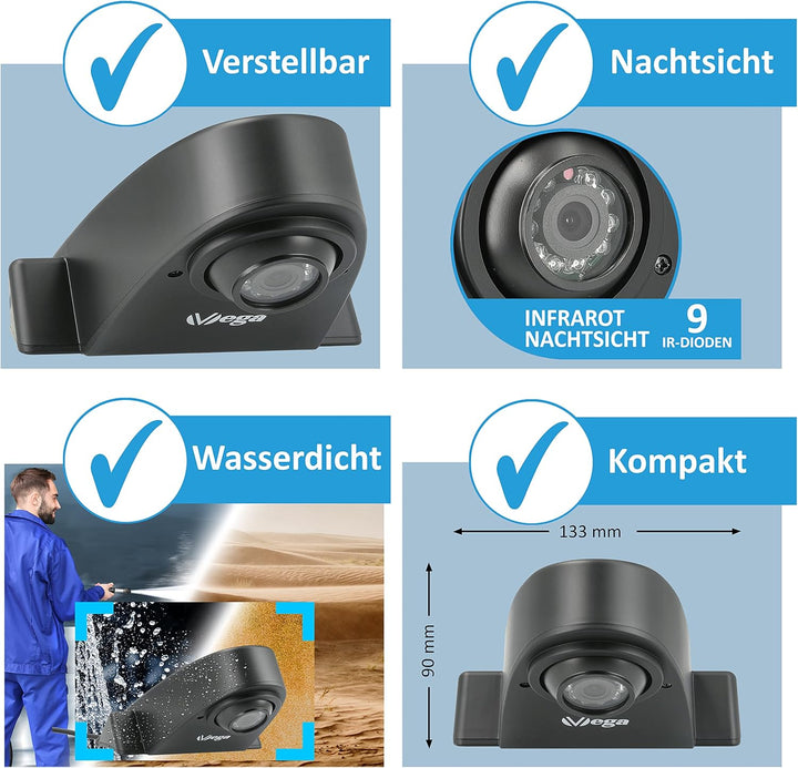 VSG24 24136 – 7“ Rückfahrsystem mit Kugelkopfkamera, Kleintransporter, Sprinter, inkl. 20m Kabel, Na
