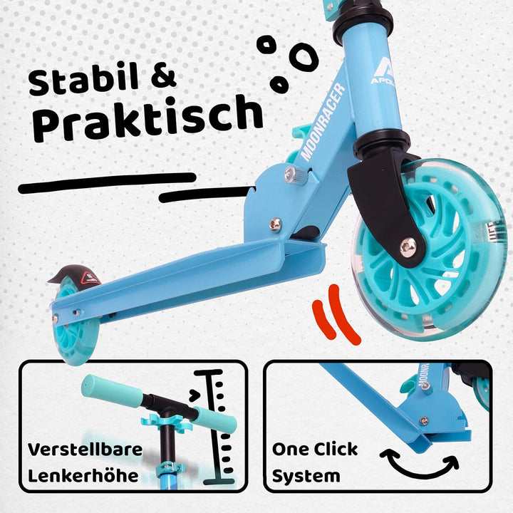 Apollo Scooter LED - Moonracer City Scooter mit Federung, Roller klappbar Tretroller Kinder ab 4 Jah