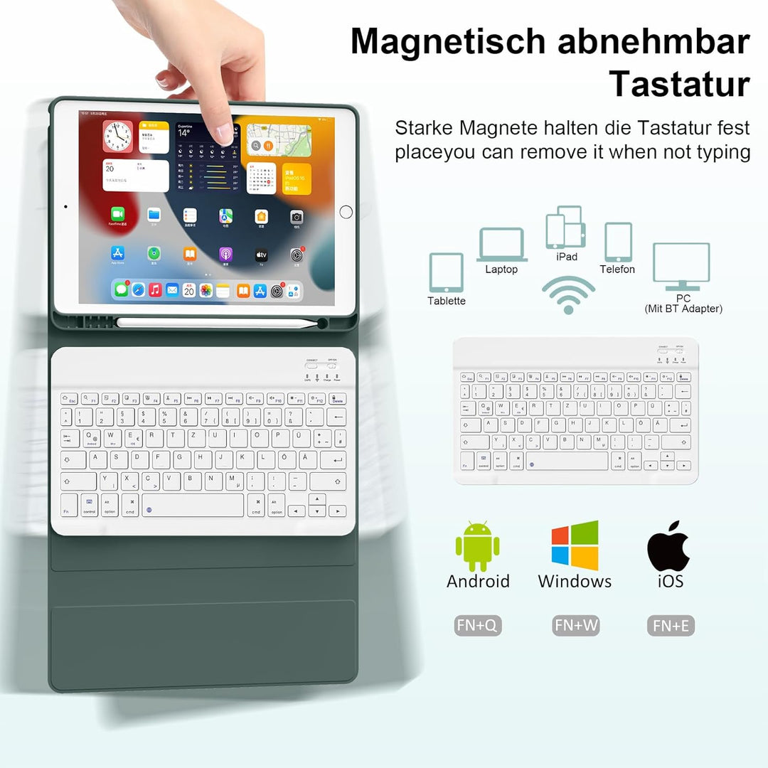 Tastatur Hülle für iPad 9./ 8./ 7.Gen (2021/2020/2019) mit Stifthalter, Soft TPU Schutzhülle, magnet