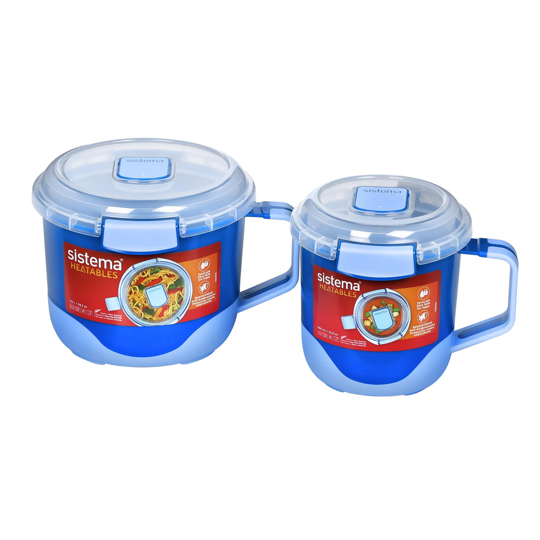 Sistema Heatables Microwave Soup Mug &amp; Noodle Mug | 660ml &amp; 1.15L | Leakproof Meal Prep Containers w