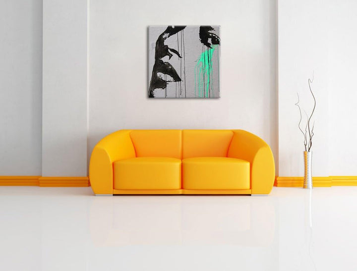 Pixxprint Abstrakt gezeichnete Frau schwarz/weiss, Format: 70x70 auf Leinwand, 70x70