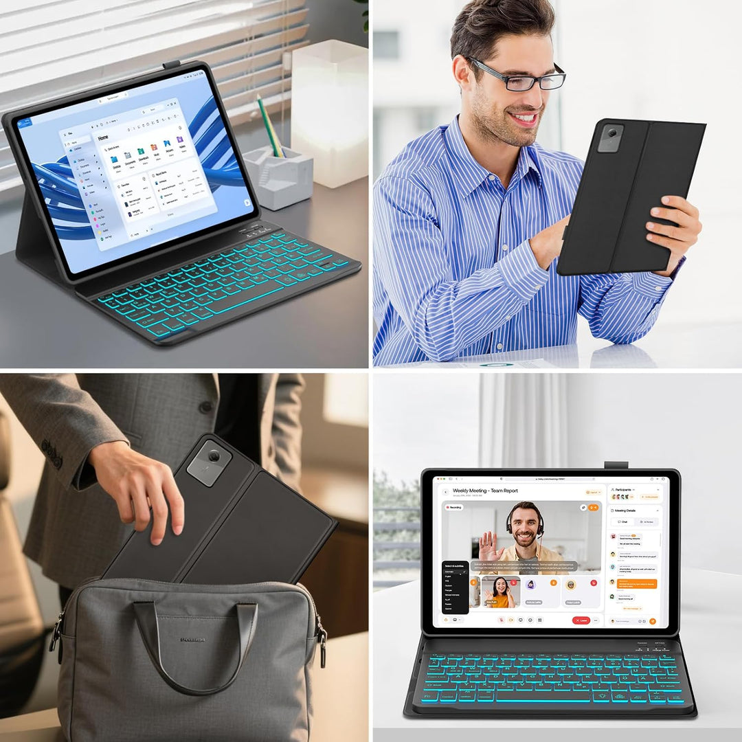 IVEOPPE Hülle mit Tastatur für Lenovo idea Tab 11" 2025, 7 Farbige Beleuchtung, Bluetooth Abnehmbare