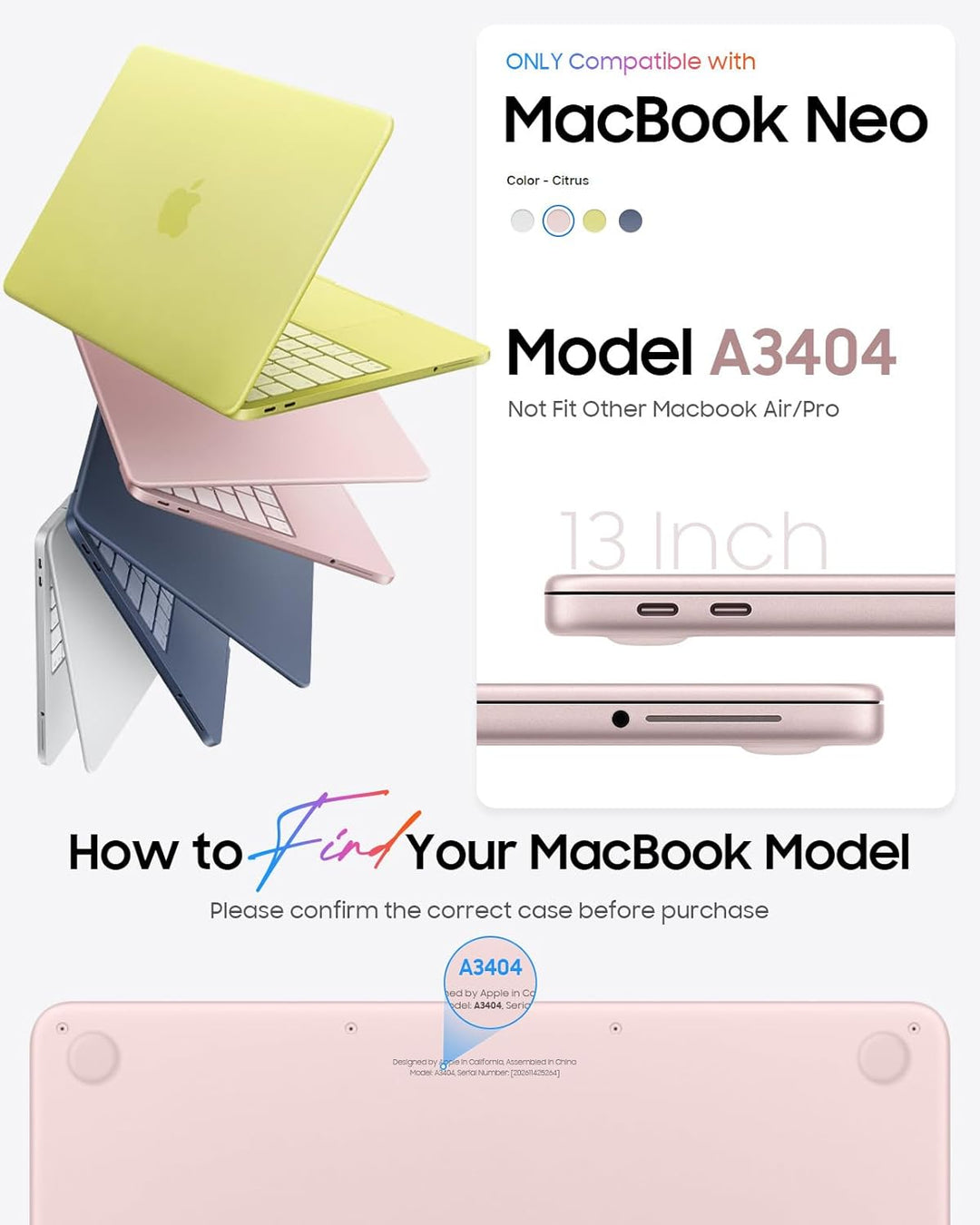 Fintie Hülle Kompatibel mit MacBook Neo 13 Zoll A3404 mit A18 Pro Chip 2026, Ultradünne Hartschale S