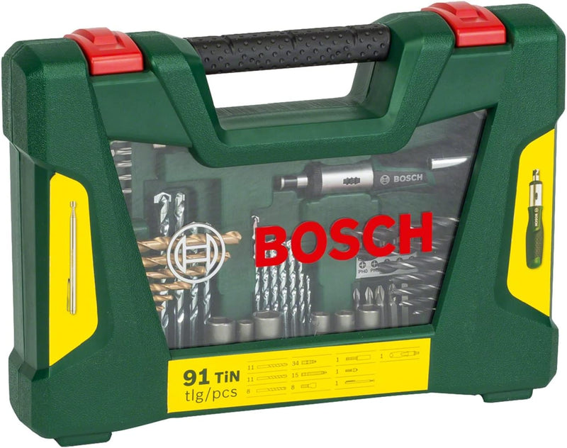 Bosch Accessories 91tlg. Titanium-Bohrer- und Bit Set V-Line (für Holz, Stein und Metall, inkl. Rats