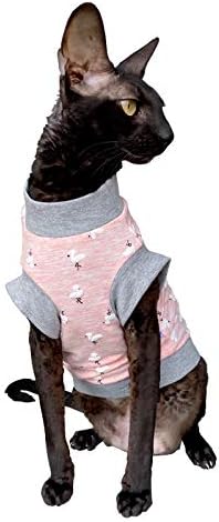 Kotomoda Hairless Cat Cotton Stretch T-Shirt Small Flamingo fьr Sphynx Katzen (XS) X-Small, X-Small