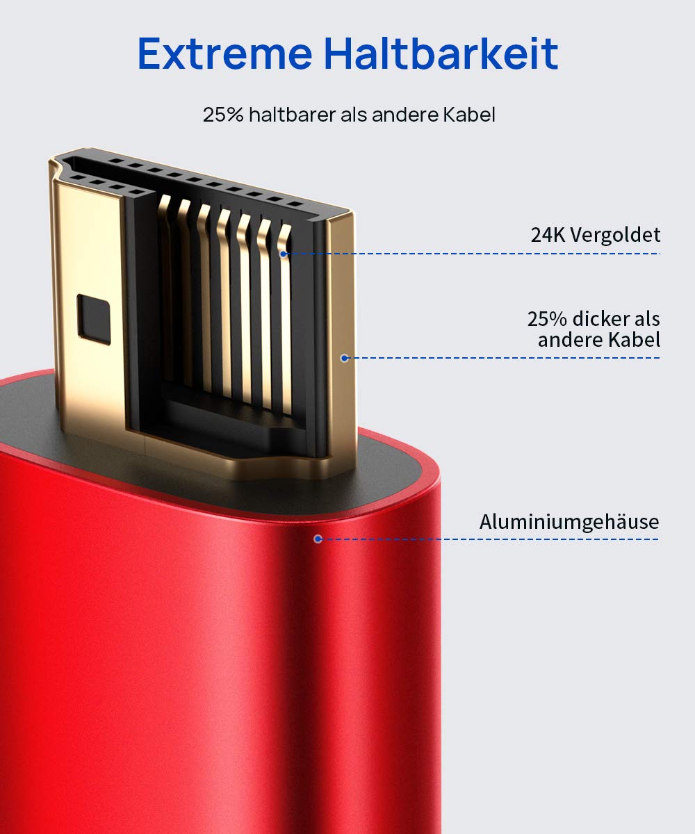 JSAUX HDMI Verlängerungskabel 3M 4K@60 Hz 2K@144Hz HDR High Speed HDMI 2.0 Stecker auf Buchse unters
