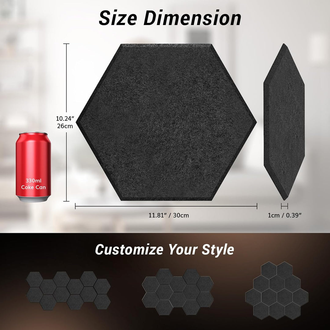 Hexagon Akustikplatten selbstklebend 18St., TONOR Schallabsorber Schallschutz mit Hochdichte Wandfli