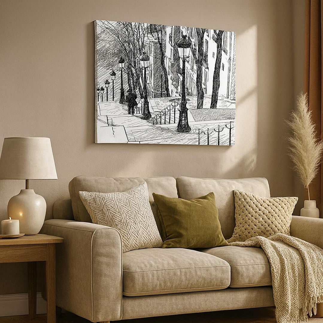Bilder auf Leinwand 100x70cm Leinwandbild mit Rahmen Strasse Grafiken Gross Wanddeko Bild Schlafzimm