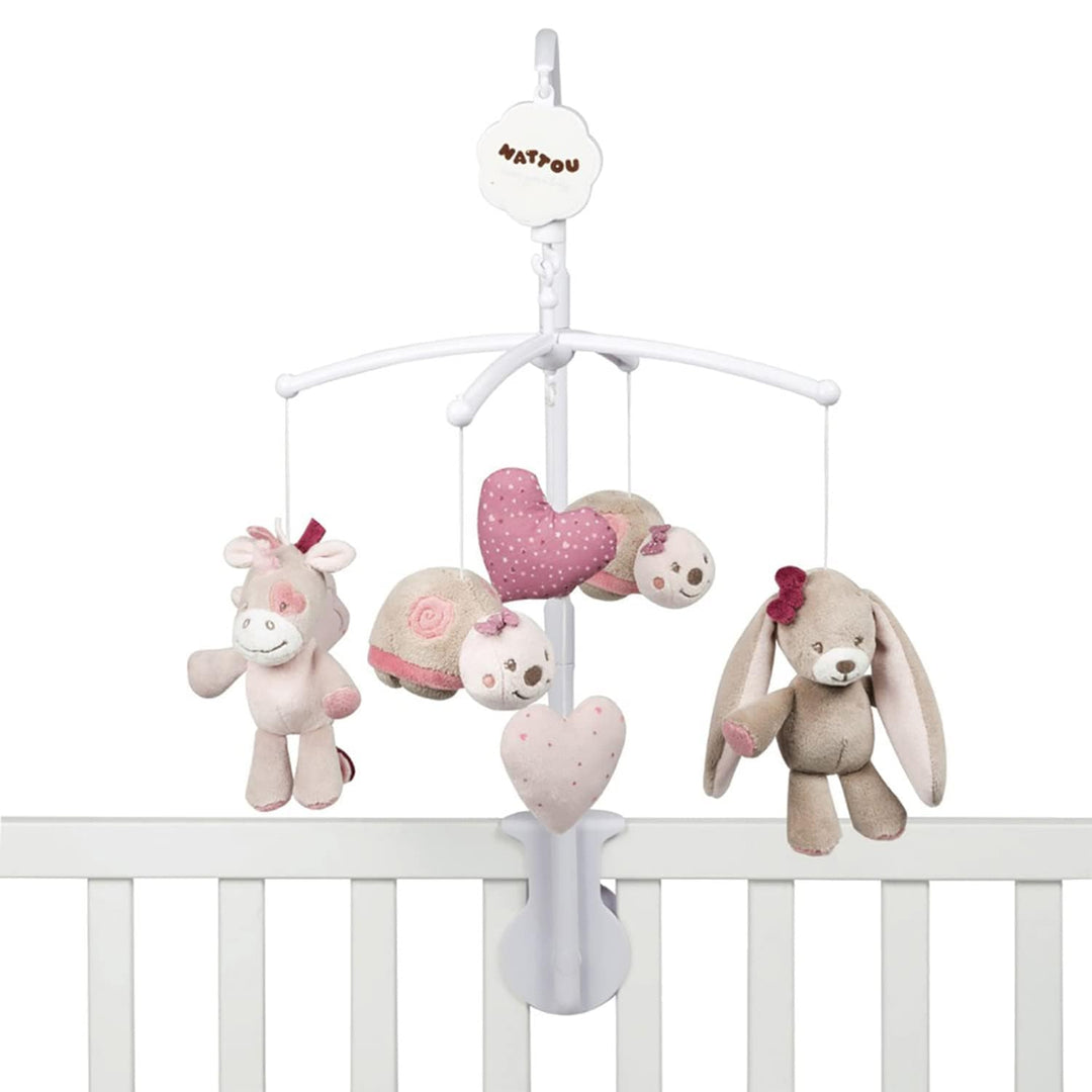 Nattou Mobile mit Spieluhr Nina, Jade und Lili, Sanftes Wiegelied "La-Le-Lu", 48 x 7 x 15 cm, Beige/