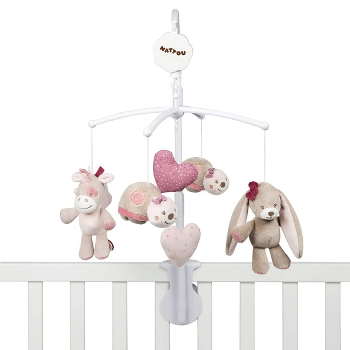 Nattou Mobile mit Spieluhr Nina, Jade und Lili, Sanftes Wiegelied "La-Le-Lu", 48 x 7 x 15 cm, Beige/