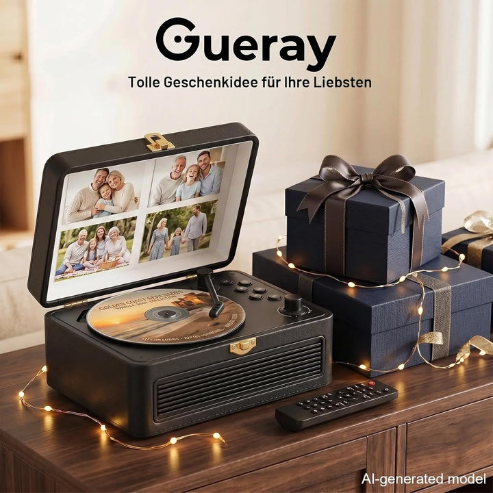 Gueray Tragbarer Bluetooth CD-Player mit Lautsprechern 3600mAh Wiederaufladbarer Vintage CD Spieler