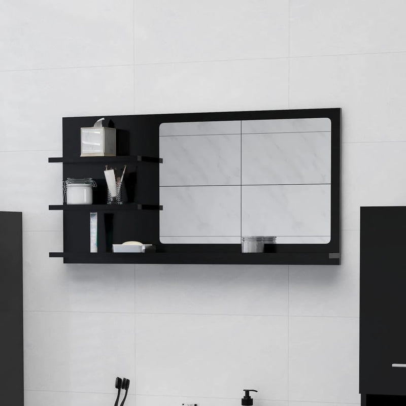 MNISDFL Schwebender Badezimmerschrank Freistehender Aufbewahrungsschrank Badspiegel Schwarz 90x10.5x