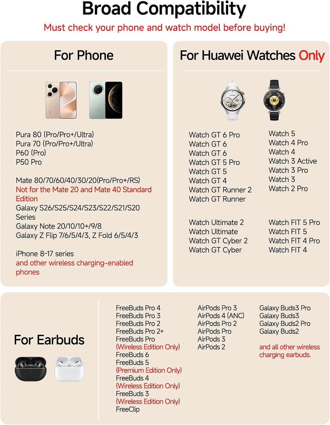 3 in 1 Induktive Ladestation für Huawei Watch, für Pura 80, für Ohrhörer