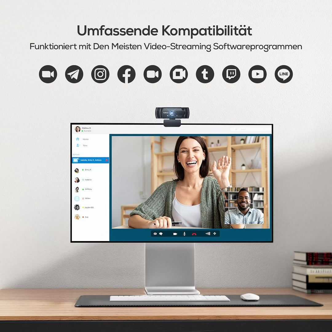 Nulaxy C900 Webcam mit Mikrofon, FHD 1080P Webcam mit Abdeckung, Webcam USB Plug & Play, Laptop PC K
