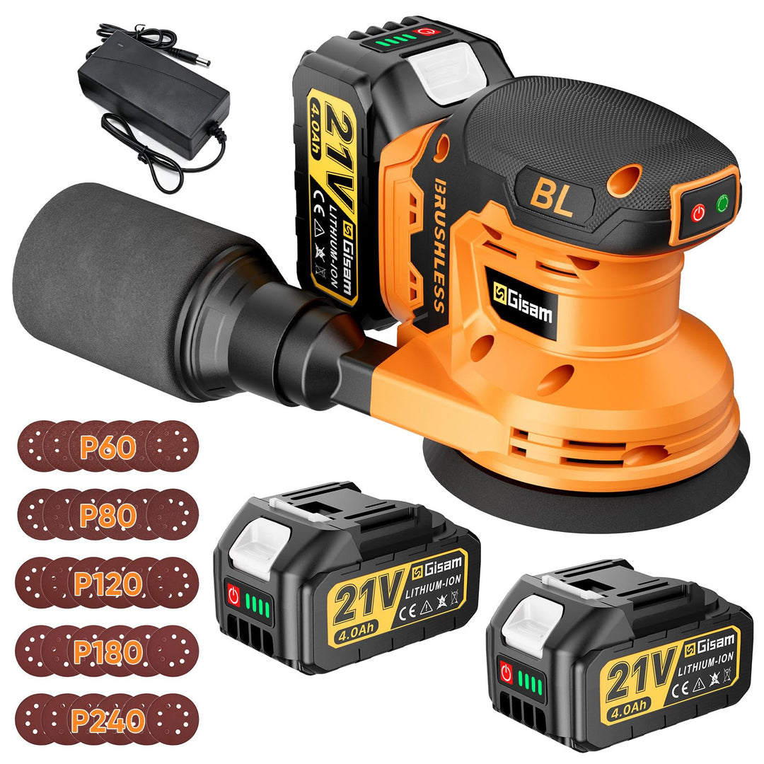 Exzenterschleifer 125mm 1200W bürstenlos Schleifmaschine für Holz Metall Yell, Yell