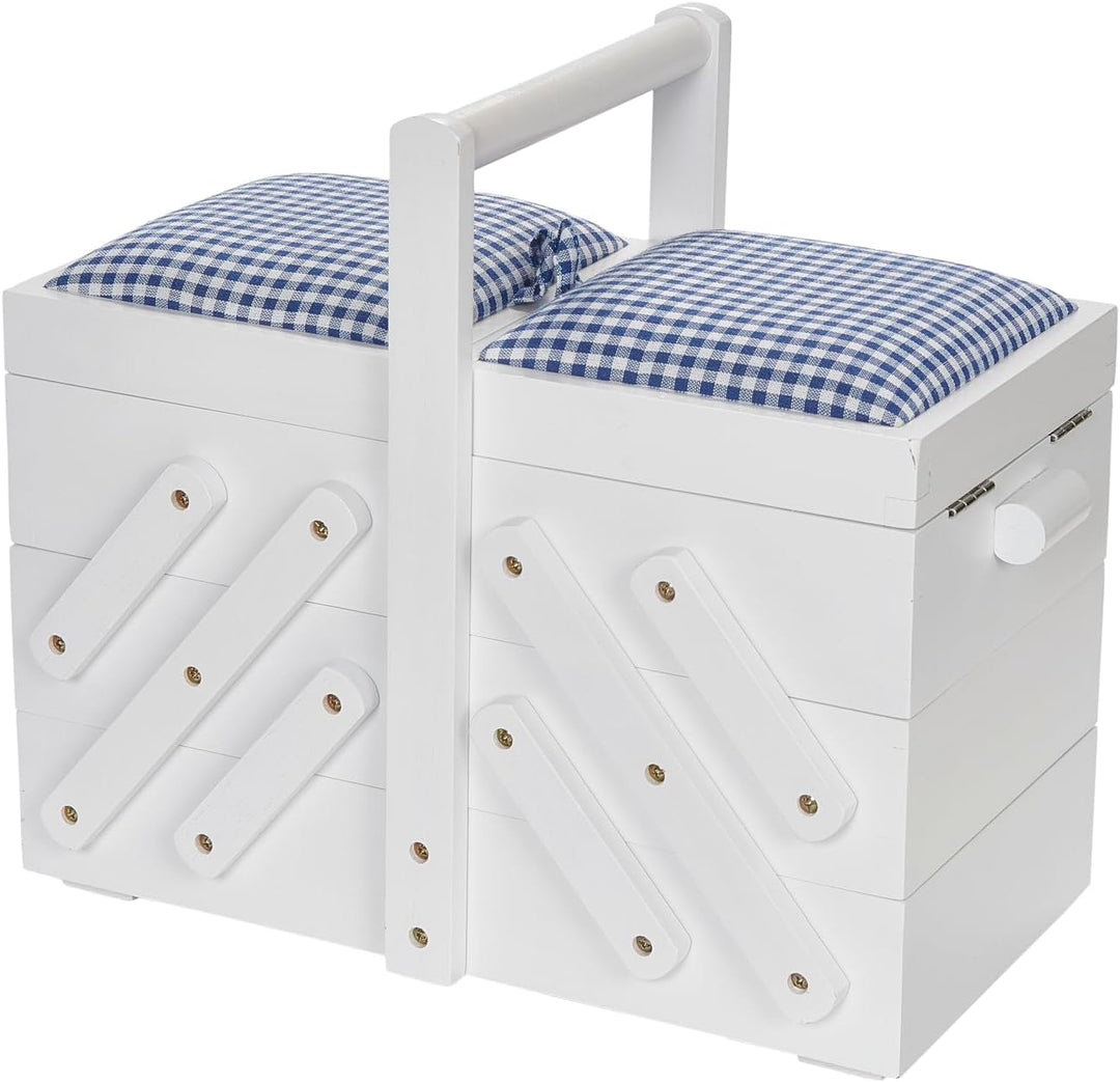 Prym 612578 Nähkasten/Nähkästchen Holz M weiss mit Stoff