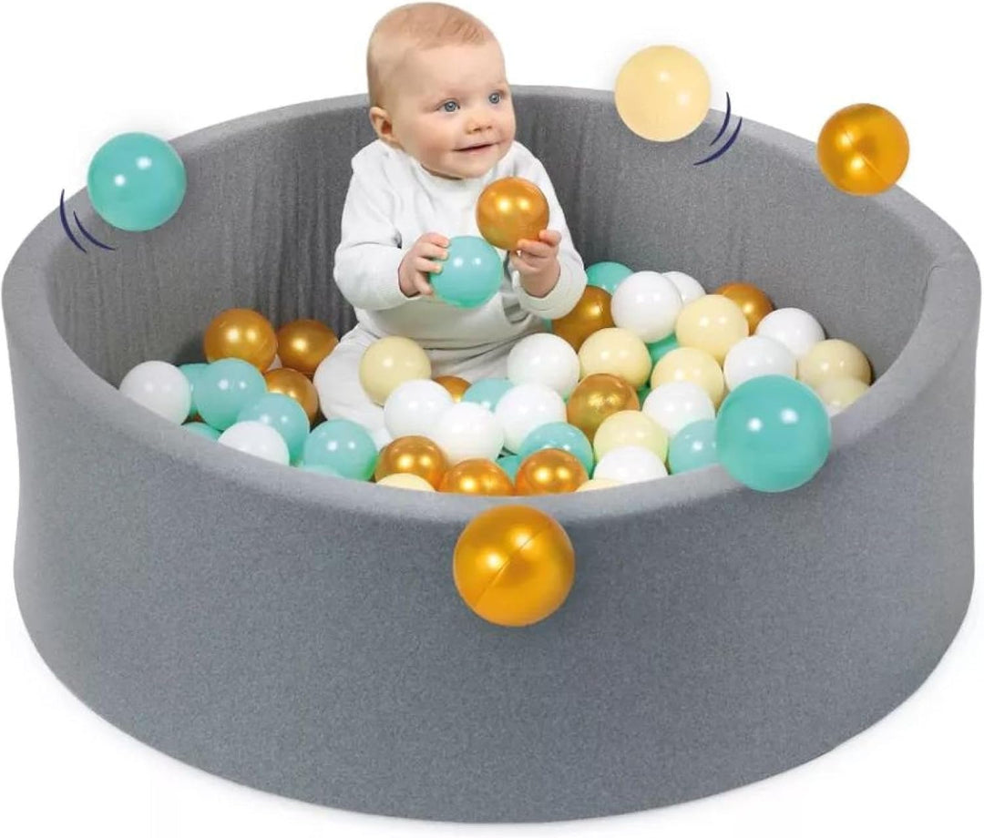 LUDI — Runder Ballpool aus Schaumstoff — Ø 90 cm x H 30 cm — für Babys ab 6 Monaten — 100 Bälle — we