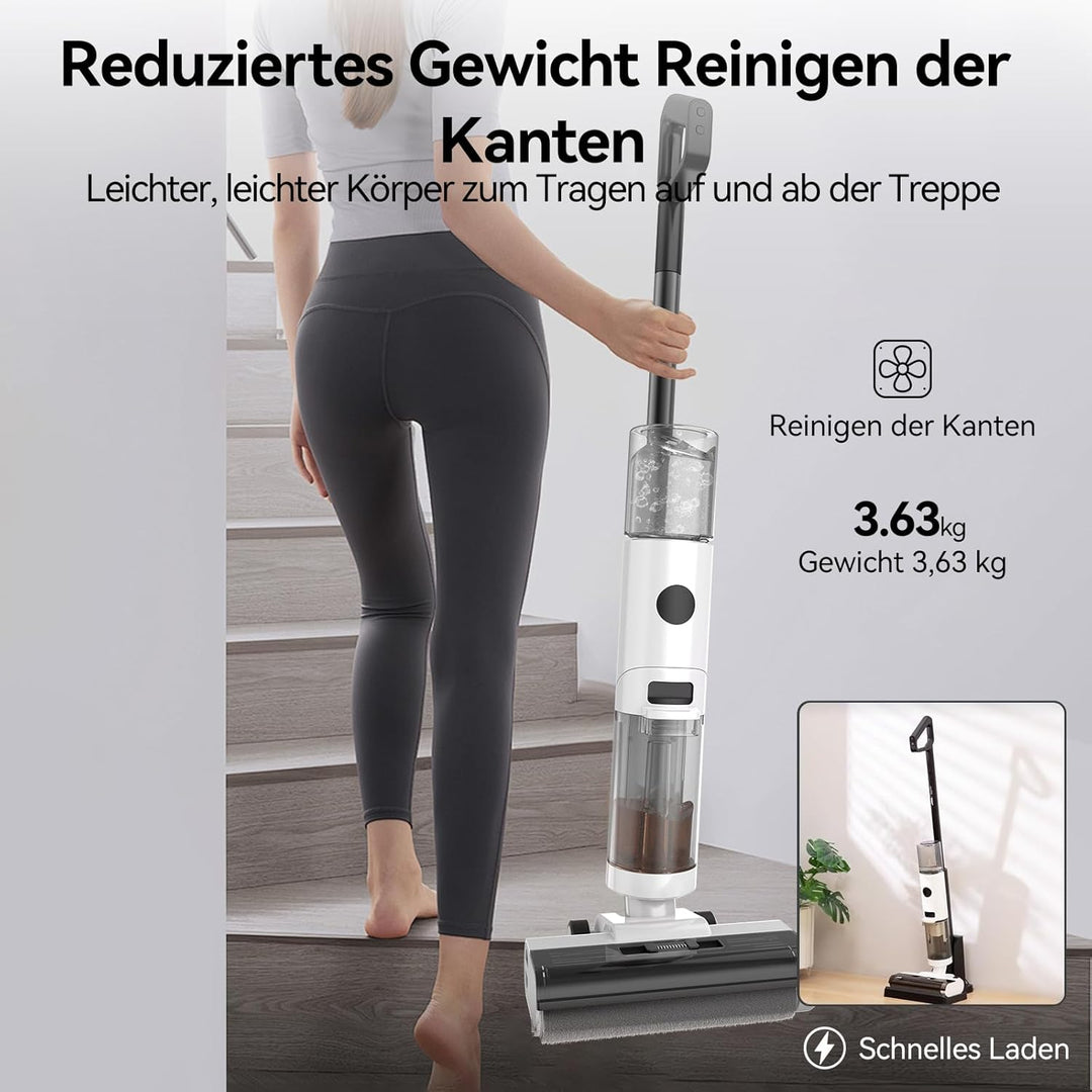 JONR ED12 Nass Trockensauger, Selbstreinigung Kabelloser Bodenreiniger, Leicht Wischsauger Kabellos