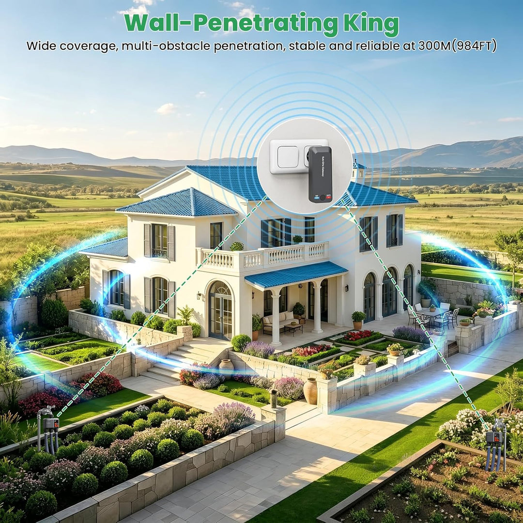 Bewässerungscomputer WLAN 3 Ausgänge mit 300M RF-Technologie, Bewässerungsuhr für Gartenbewässerung