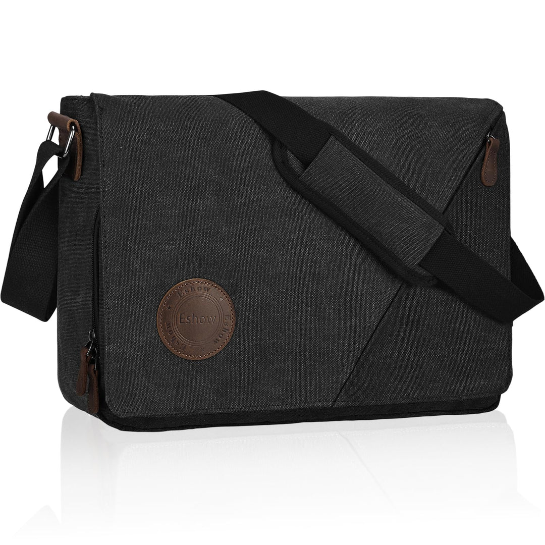 Eshow Umhängetasche Herren 14 Zoll Wasserabweisend, Laptoptasche Messenger Bag aus Echtleder und Can