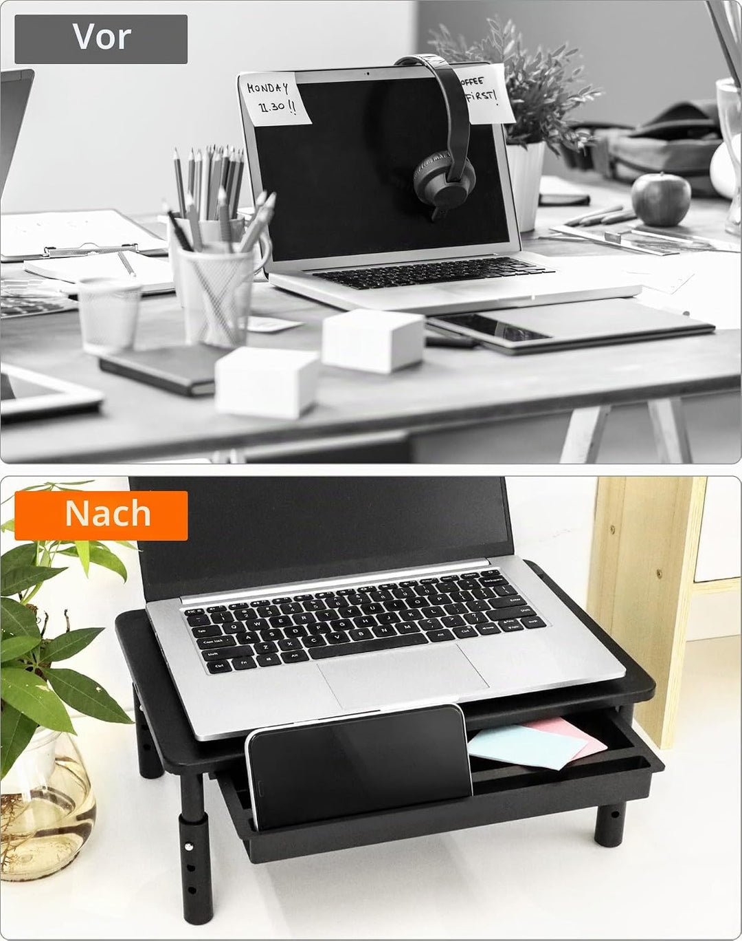 QWORK® Monitorständer mit Schublade,3 Höhenverstellungen,Kann 20 kg tragen, für PC Computer Monitor,