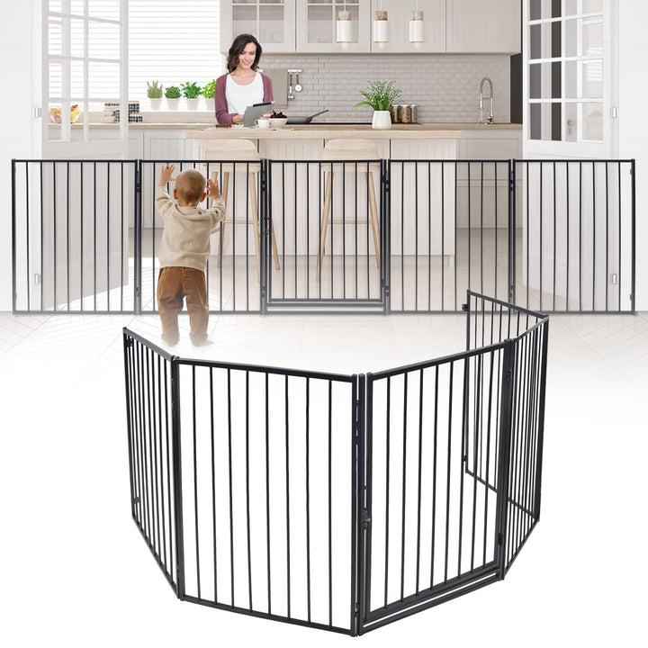 Suusolny KinderKaminLaufstall 305cm Kaminschutzgitter mit Tür Metall Kamingitter Faltbar Schutz Absp