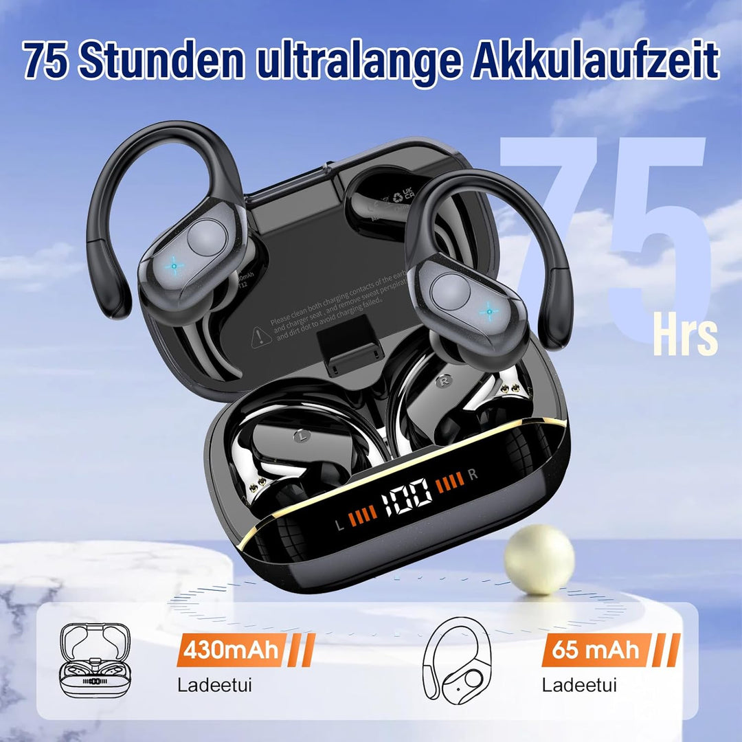 Bluetooth Kopfhörer Sport, 75H, In Ear Kopfhörer Kabellos Bluetooth 5.4, HiFi Stereo, Ohrhörer mit 4