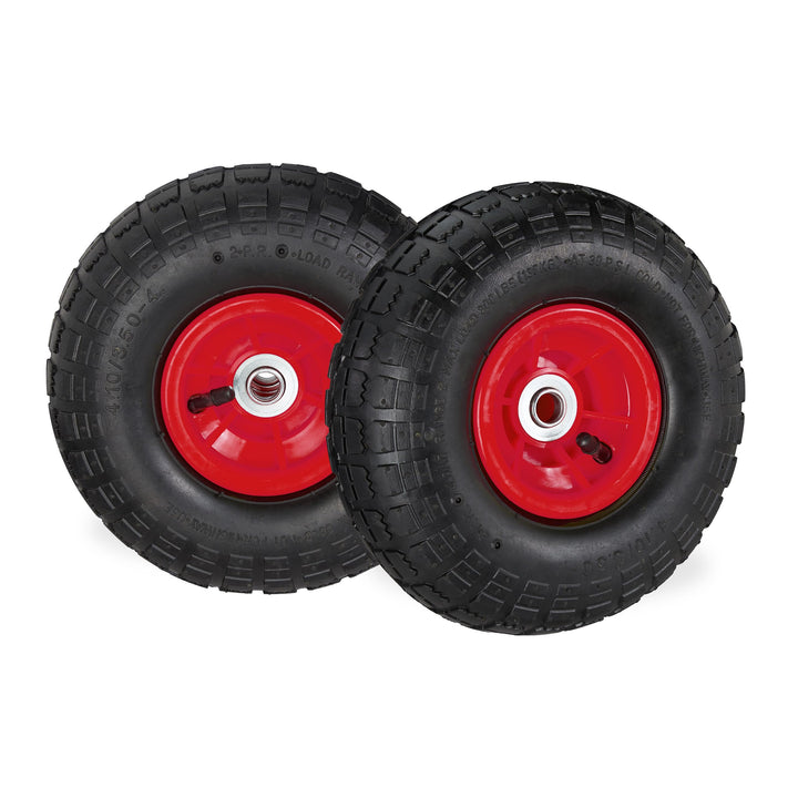 Relaxdays 2X Sackkarrenrad 4.1/3.5-4, luftbereifte Ersatzräder für Bollerwagen, 16mm Achse, 136kg, 2