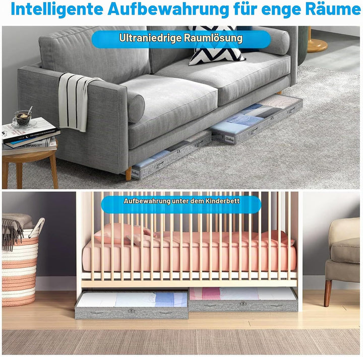 2 StüCk Unterbett Aufbewahrungsbox,Unterbettkommode Und Klarem Deckel,Aufbewahrungstaschen,Faltbarer