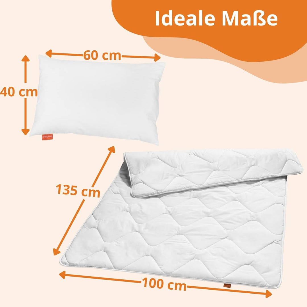 sleepling 197120 Kinder Betten Set | Kinderkopfkissen Kissen 40 x 60 cm + Bettdecke 100 x 135 cm Som
