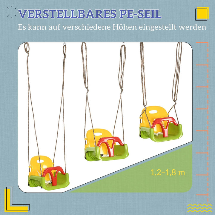 Outsunny Babyschaukel 3 in 1 Kinderschaukel Babysitz verstellbar Mitwachsend Schaukelsitz mit Rücken