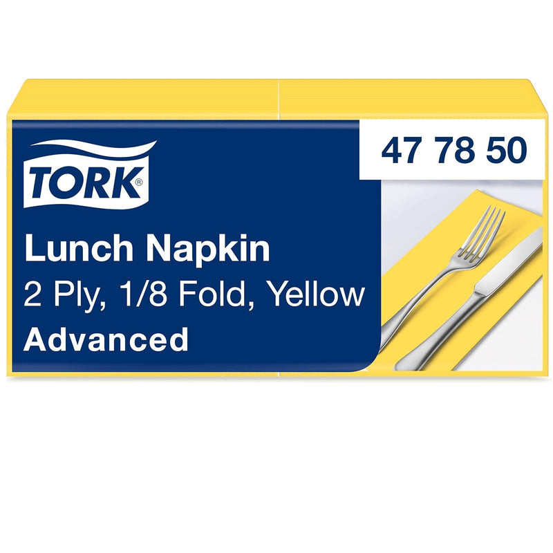 Tork 477850 gelbe Lunchservietten 1/8 gefaltet / 2-lagige, vorgefaltete Papierservietten für Snacks