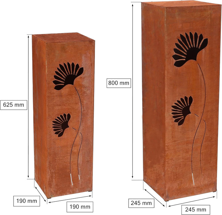 KOTARBAU® Satz Edelrost Dekosäulen Blumensäule Podest Ecorost Gartendeko für den Garten Hauseingang