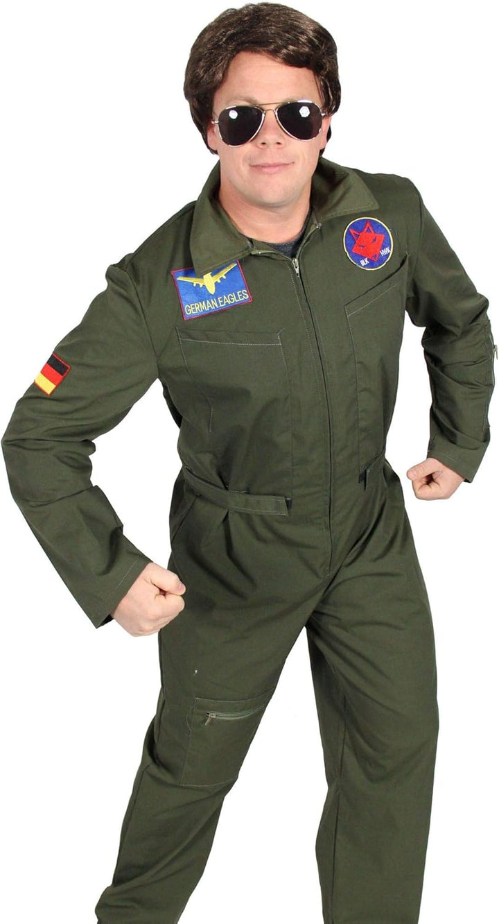 Foxxeo Jetpilot Kostüm für Herren Piloten Kostüm Karneval Fasching Männer Pilot Overall - Grösse S -