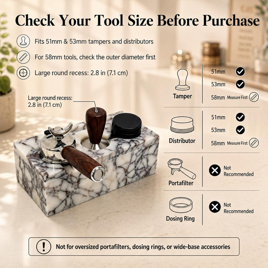 Espresso-Tamping-Station aus Naturmarmor, 51/53 mm | Massive Marmorstation für 51 mm und 53 mm Tools