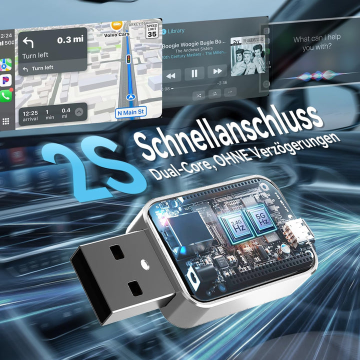 Wireless CarPlay Adapter,Android Auto Wireless Adapter,Plug & Play,Auto-Reconnect,Mini & Stabiler 2-