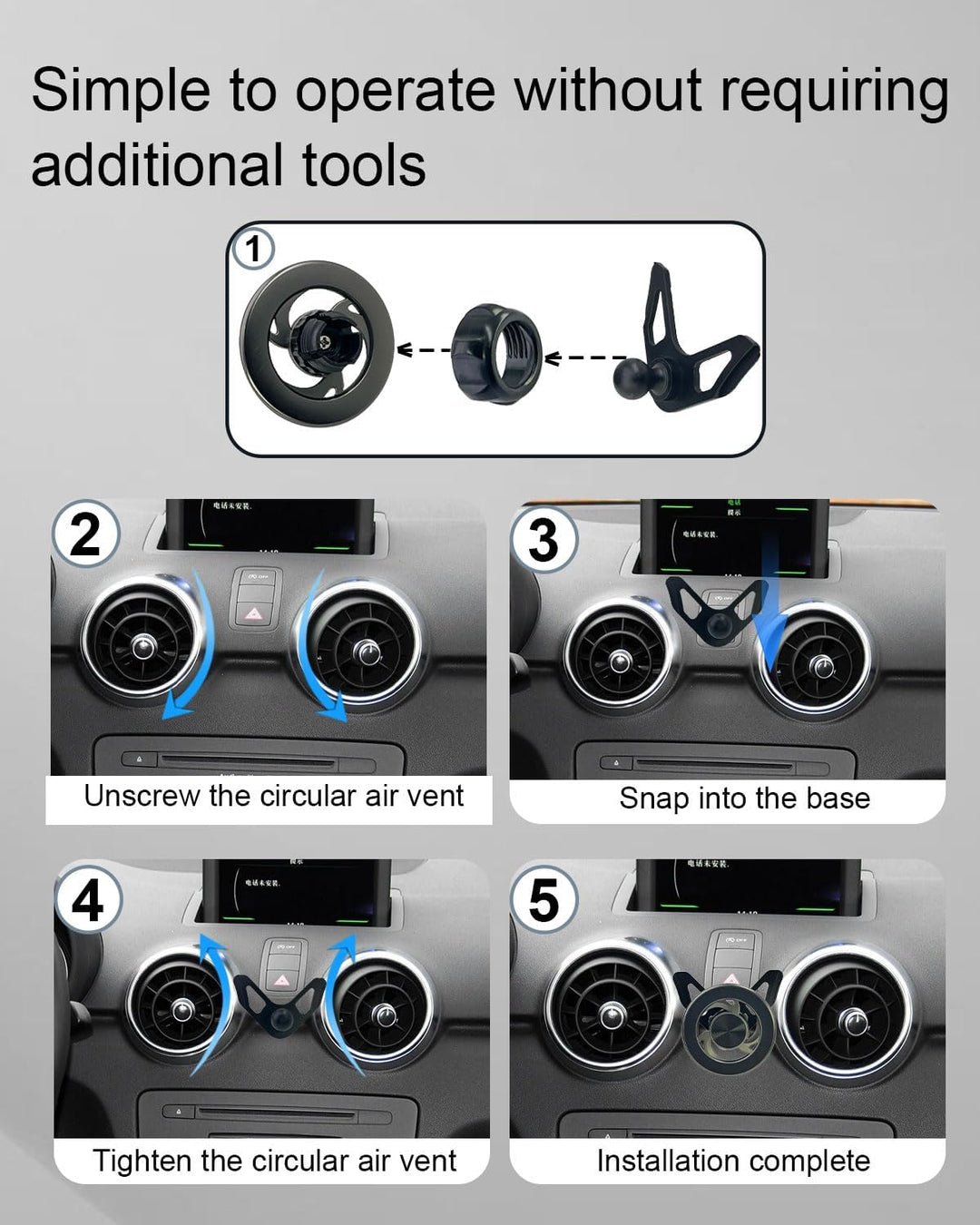 Handyhalterung Auto Lüftung Magnetisch für Audi A1(2011-2019), Aluminiumlegierung Handy Halterung, 3