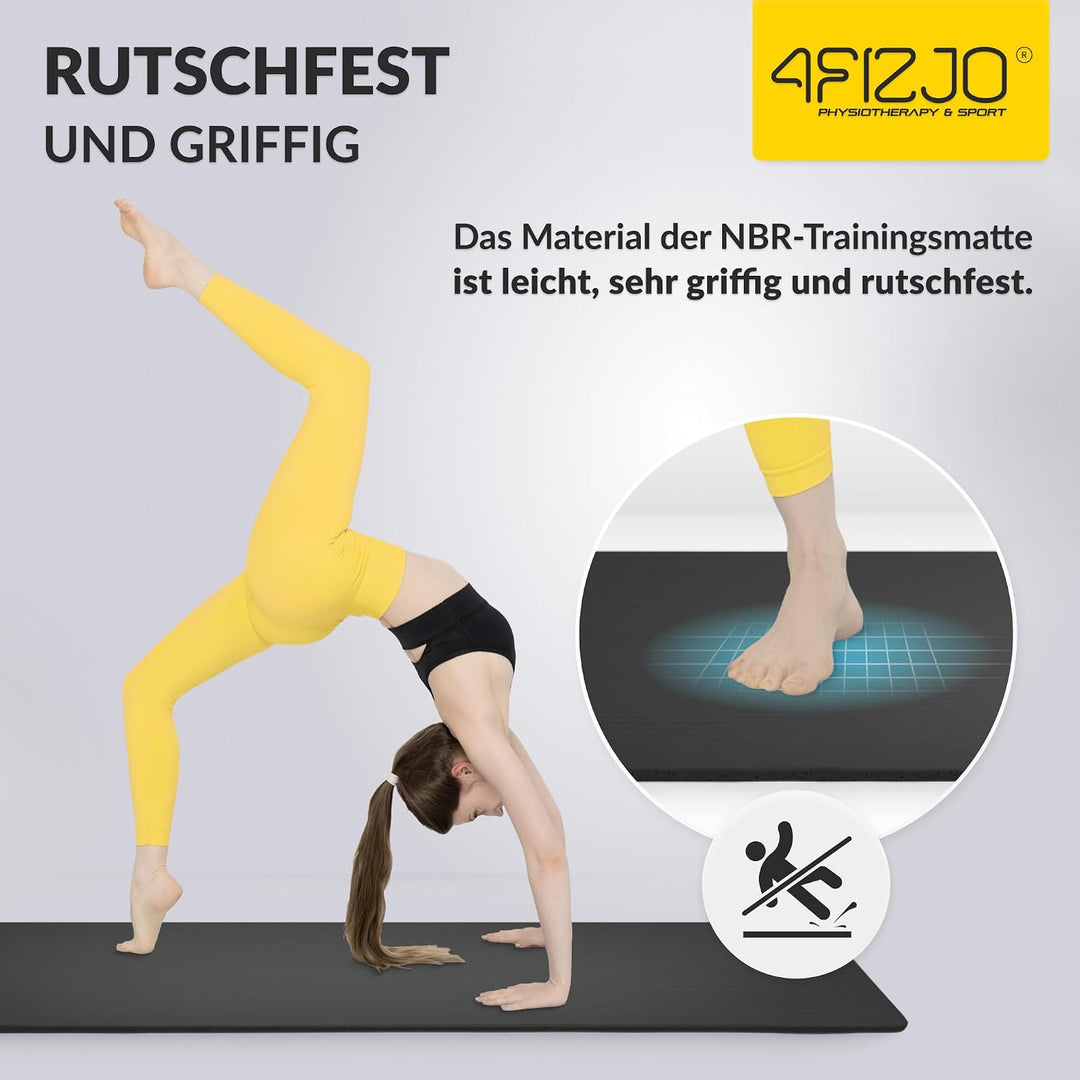 4FIZJO Fitnessmatte mit Tragegurt, Abm. 180x60 cm, NBR-Schaumstoff, Rutschfest, Komfort, In &amp; Outdor