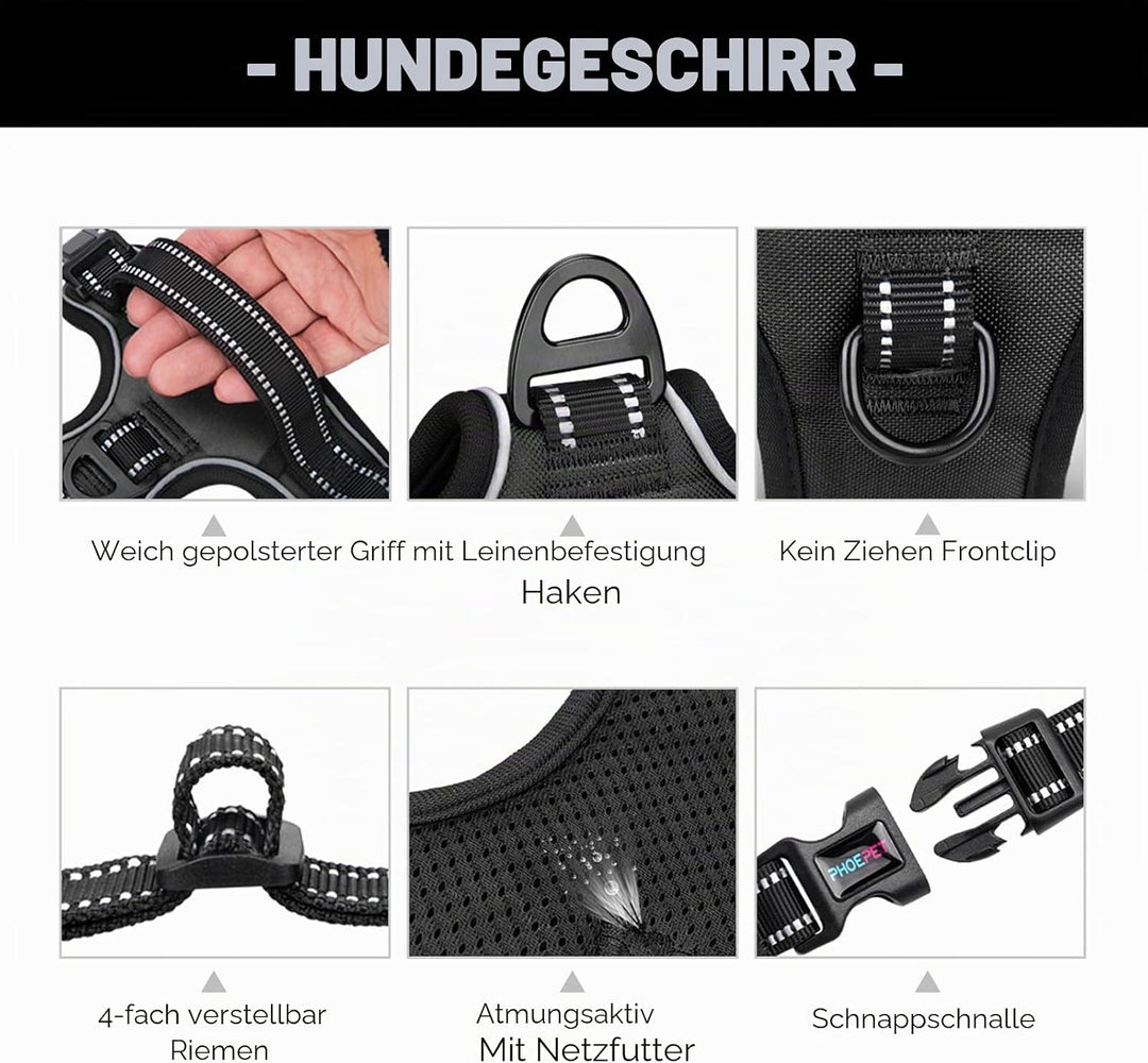 PHOEPET Hundegeschirre ohne Ziehen für kleine Hunde, reflektierende, verstellbare Front-Clip-Weste m