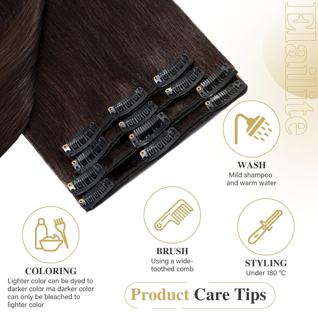 Elailite Extensions Echthaar Clip in 8 Tressen Glatt 