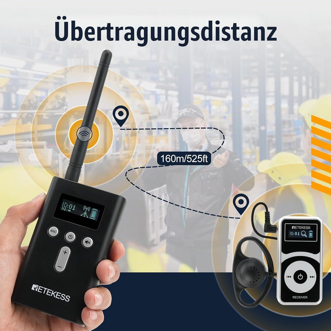 Retekess T130P (T130 3rd) Kabelloses Tour Guide System-Headsets, Verbesserte Geräuschreduzierung, 16